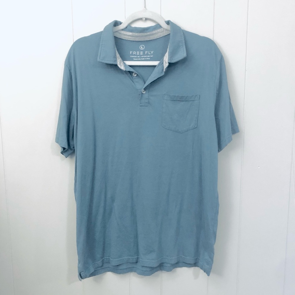 Free Fly Polo Cotton Bamboo Blend Short Sleeve Blue Outdoor Breathable Large